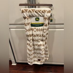 John Deere Brown and Cream Aztec Plush Throw Blanket
